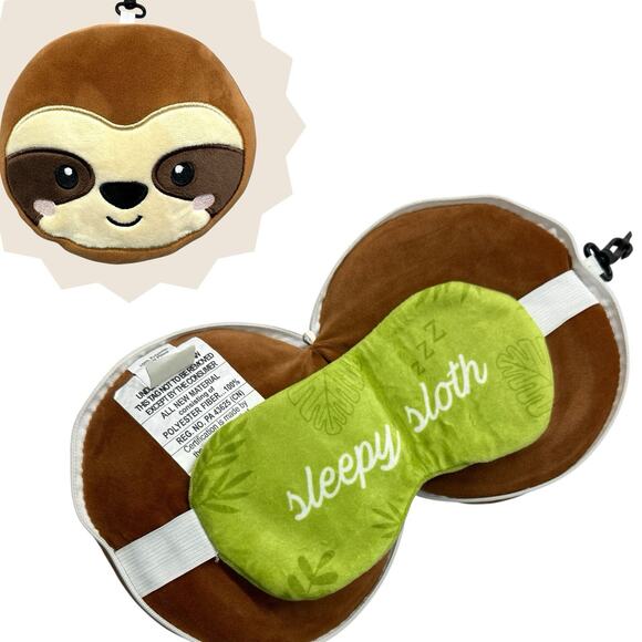 Sleepy Sloth Eye Mask Travel Pillow 2 in 1 Relaxeazzz Compact Zippered Clip On - Picture 1 of 10
